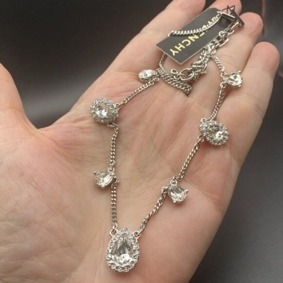 Signed Givenchy Necklace Rhinestone Pear Shape Crystal Silver Tone 15" + 3" NWT - Picture 3 of 9